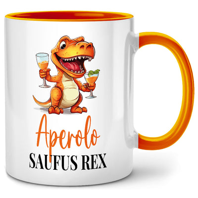 Aperolo Saufus Rex, lustige Tasse mit Spruch als Aperol Geschenk für beste Freundin oder Abschiedsgeschenk Kollegin, orangene Tasse