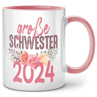 Große Schwester 2024, lustige Tasse mit Spruch als Geschenk für Schwester oder Idee für Schwester Geschenke, Pink