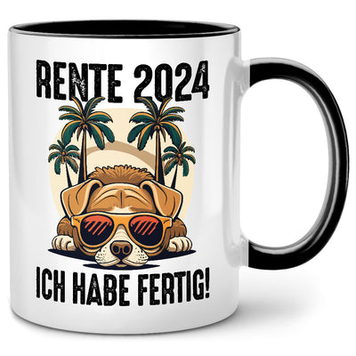 Rente 2024: Ich habe fertig! Süßer Hund auf Tasse mit Spruch als Ruhestand Geschenk oder Abschiedsgeschenk Kollegen, Schwarz