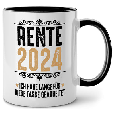 Rente 2024: Ich habe lange für diese Tasse gearbeitet, lustige Tasse mit Spruch als Ruhestand Geschenk oder Abschiedsgeschenk für Kollegen oder Kollegin, Schwarze Tasse