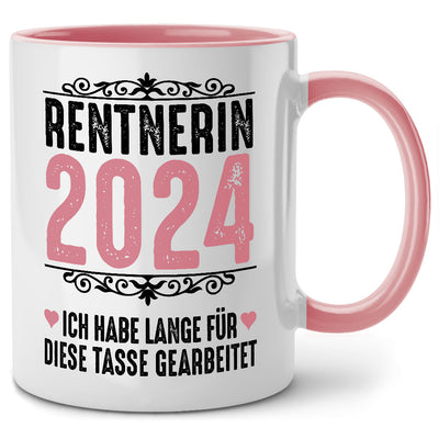 Rentnerin 2024: Ich habe lange für diese Tasse gearbeitet, lustige Tasse mit Spruch als Ruhestand Geschenk oder Abschiedsgeschenk für Kollegin, Pinke Tasse