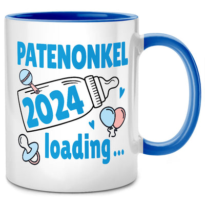 Patenonkel 2024 loading - süße Tasse mit Spruch als Patenonkel Geschenk zum Schwangerschaft verkünden, Blaue Tasse