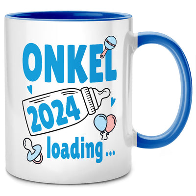 Onkel 2024 loading - Tasse mit Spruch als Geschenk für Onkel zum Schwangerschaft verkünden, Blaue Tasse