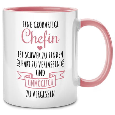Eine großartige Chefin ist schwer zu finden - lustige Tasse mit Spruch als Geschenk für Chefin zum Abschied, Pinke Tasse
