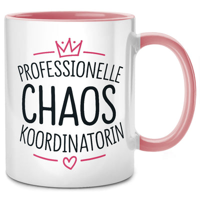 Professionelle Chaos Koordinatorin - lustige Tasse mit Spruch als Geschenk für Chefin oder Mama, Abschiedsgeschenk für Kollegin, Pinke Tasse