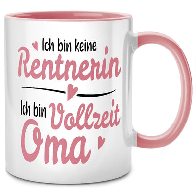 Ich bin keine Rentnerin, ich bin Vollzeit Oma - lustige Tasse mit Spruch als Ruhestand Geschenk oder Abschiedsgeschenk für die Kollegin, Pinke Tasse
