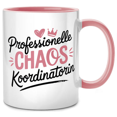 Professionelle Chaos Koordinatorin, Retro - lustige Tasse mit Spruch als Geschenk für Chefin, Mama oder als Abschiedsgeschenk für Kollegin, Pinke Tasse