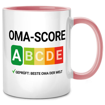 Oma-Score A - Nutri-Score Tasse mit Spruch, Oma Geschenk, Ruhestand Geschenk, Pinke Tasse