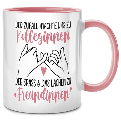 Der Zufall machte uns zu Kolleginnen Freundinnen, BFF - lustige Tasse mit Spruch als Abschiedsgeschenk für Kollegin oder Geschenk für Lieblingskollegin, Pinke Tasse