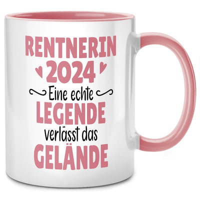 Rentnerin 2024: Eine echte Legende verlässt das Gelände - lustige Tasse mit Spruch als Ruhestand Geschenk oder Abschiedsgeschenk für Kollegin, Pinke Tasse