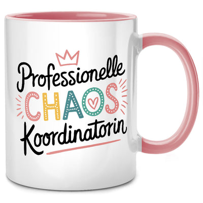 Professionelle Chaos Koordinatorin - lustige Tasse mit Spruch als Geschenk für Erzieherin oder Mama, Pinke Tasse