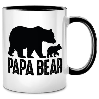 Papa Bear, Silhouette, 1 Kind - lustige Tasse mit Spruch als Geschenk für Papa zum Vatertag, schwarze Tasse