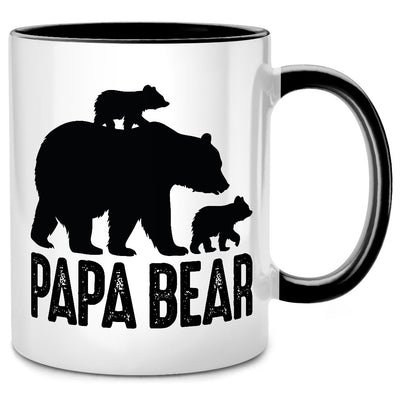 Papa Bear, Silhouette, 2 Kinder - lustige Tasse mit Spruch, Geschenk für Papa, Vatertag - schwarze Tasse