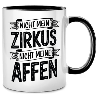Nicht mein Zirkus, nicht meine Affen - lustige Tasse mit Spruch als Chef Geschenk oder als Abschiedsgeschenk für Kollegen, Schwarze Tasse