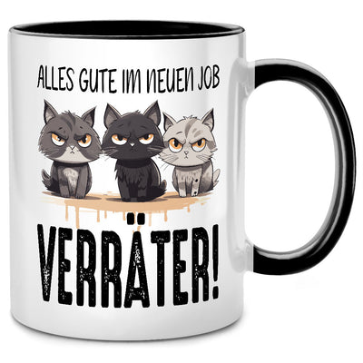 Alles Gute im neuen Job, Verräter! - lustige Tasse mit Spruch als Abschiedsgeschenk für Kollegen, Schwarze Tasse