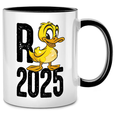 Rente-Ente 2025 - lustige Tasse mit Spruch und Ente als Ruhestand Geschenk für Rentner, Schwarze Tasse