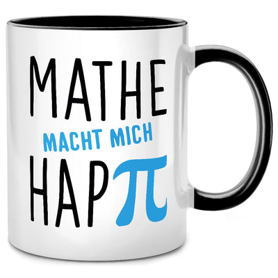 Mathe macht mich Hap Pi - lustige Tasse mit Spruch als Lehrer Geschenk für einen Mathelehrer, Schwarze Tasse