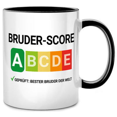 Bruder-Score A - lustige Nutri-Score Tasse mit Spruch als Bruder Geschenk, Schwarze Tasse