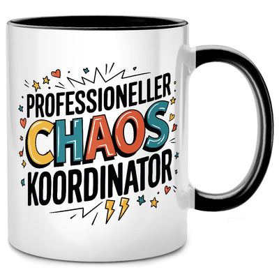 Professioneller Chaos Koordinator - lustige Tasse mit Spruch als Geschenk für Erzieher, Schwarze Tasse