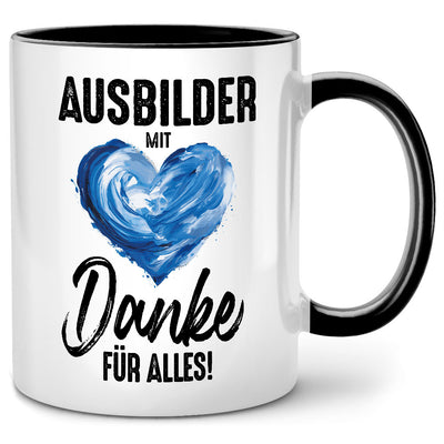 Ausbilder mit Herz, Danke für Alles, lustige Tasse mit Spruch als Geschenk für Ausbilder, Schwarze Tasse