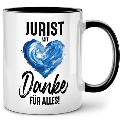 Jurist mit Herz, Danke für Alles, lustige Jura Tasse mit Spruch als Geschenk für Anwalt oder Geschenke für Jurist, Tasse Schwarz