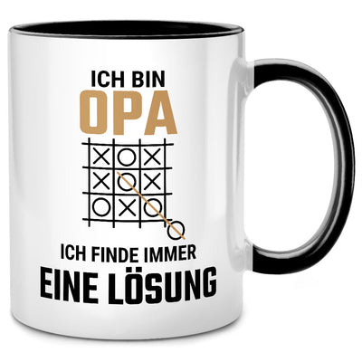 Ich bin Opa, ich finde immer eine Lösung - lustige Tasse mit Spruch als Opa Geschenk oder Ruhestand Geschenk, Schwarze Tasse