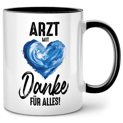 Arzt mit Herz, Danke für Alles, lustige Tasse mit Spruch als Geschenk für Arzt oder Ärztin, Tasse schwarz