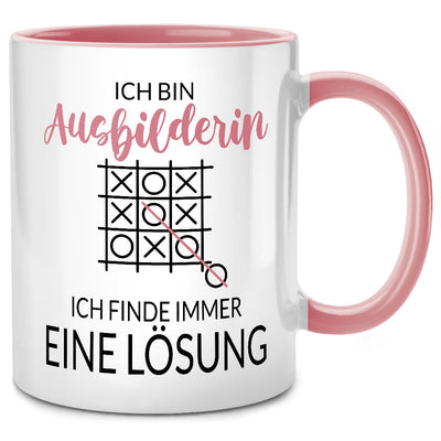 Ich bin Ausbilderin, ich finde immer eine Lösung, lustige Tasse mit Spruch als Geschenk für Ausbilderin oder Ausbilder, Pinke Tasse