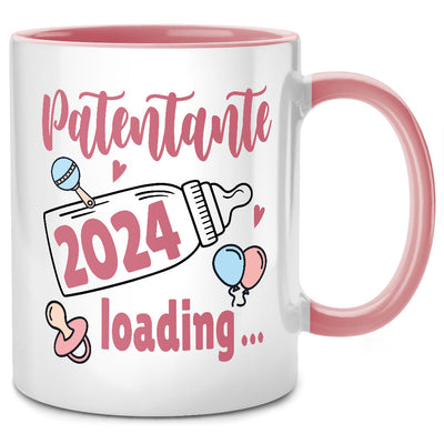 Patentante 2024 loading - süße Tasse mit Spruch: Willst du meine Patentante werden? Geschenk zum Schwangerschaft verkünden, Pinke Tasse