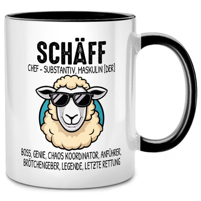 Schäff, Schaf, Chef - lustige Tasse mit Spruch als Geschenk für Chef, Schwarze Tasse
