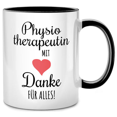 Physiotherapeutin mit Herz, Danke für Alles - lustige Tasse mit Spruch als Geschenk für Physiotherapeutin, Schwarze Tasse