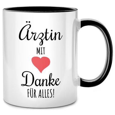 Ärztin mit Herz - Danke für Alles, Tasse mit Spruch als Geschenk für Arzt und Ärztin, Schwarze Tasse