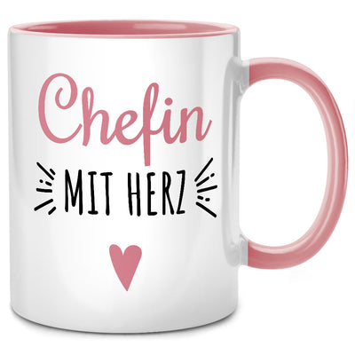 Chefin mit Herz - Tasse mit Spruch, lustige Geschenk für Chef oder Chefin, Pinke Tasse