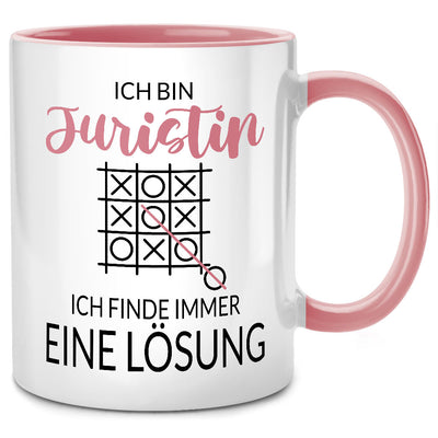 Ich bin Juristin ich finde immer eine Lösung, lustige Jura Tasse mit Spruch als Geschenk für Juristin, Pinke Tasse