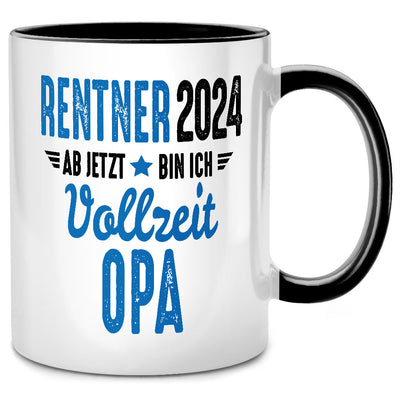 Rentner 2024: Ab jetzt bin ich Vollzeit-Opa - lustige Tasse mit Spruch als Ruhestand Geschenk oder Opa Geschenk, Schwarze Tasse