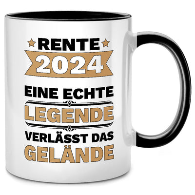 Rente 2024: Eine Legende verlässt das Gelände, lustige Tasse mit Spruch als Ruhestand Geschenk oder als Abschiedsgeschenk für Kollegen, Schwarze Tasse