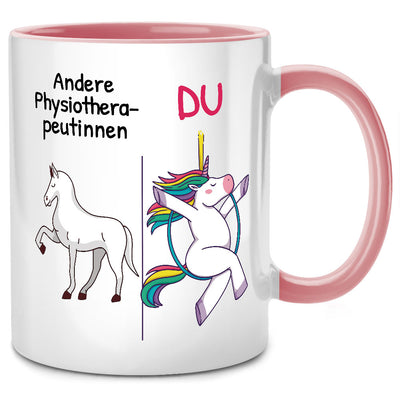 Andere Physiotherapeutinnen, Du - Einhorn Tasse mit Spruch als Geschenk für Physiotherapeutin, Pinke Tasse