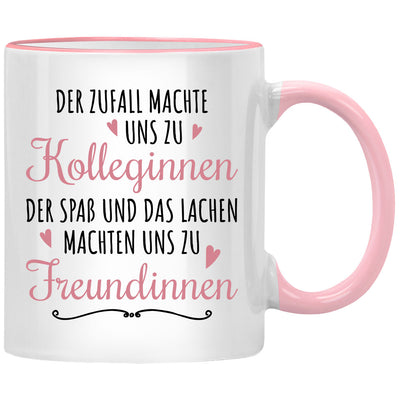Der Zufall machte uns zu Kolleginnen Freundinnen, lustige Tasse mit Spruch als Geschenk für Lieblingskollegin oder Abschiedsgeschenk für Kollegin