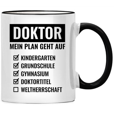 Doktor, mein Plan geht auf, lustige Tasse mit Spruch als Geschenk für Doktor mit Humor