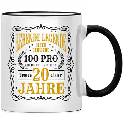 Lebende Legende, Alter Schwede, 20 Jahre. Lustige Tasse mit Spruch als Geschenk zum 20. Geburtstag, Schwarze Tasse