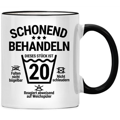 Schonend behandeln, dieses Stück ist 20. Lustige Tasse mit Spruch als Geschenk zum 20. Geburtstag, Schwarze Tasse