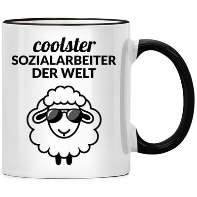 Coolster Sozialarbeiter der Welt, lustige Tasse mit Spruch und Schaf als Geschenk für einen echt coolen Sozialarbeiter